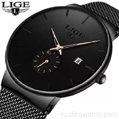 LIGE 9969 Модные часы, повседневные водонепроницаемые черные ремешки для часов, кварцевые мужские часы, брендовые роскошные ультратонкие мужские часы с датой